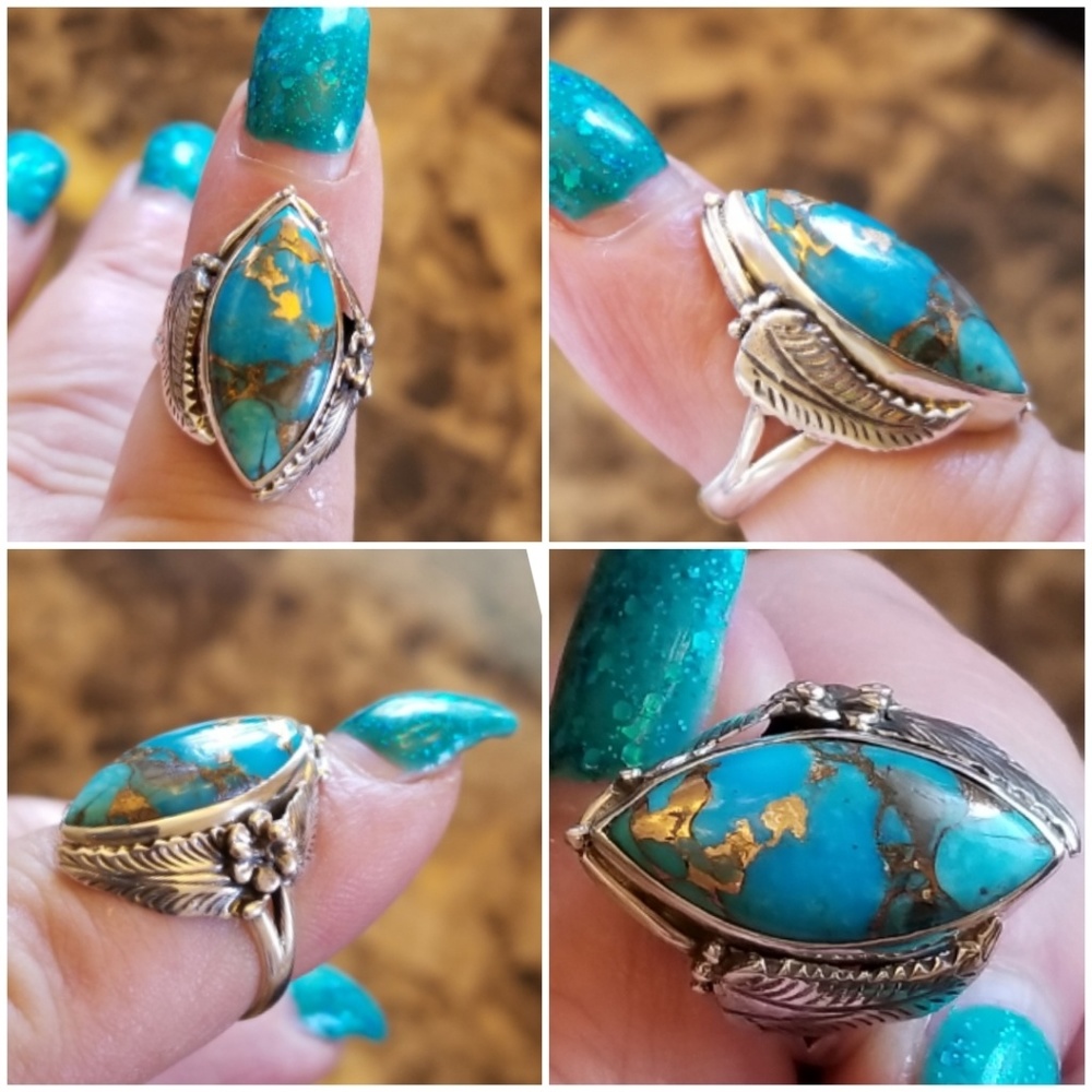 Genuine South Western Copper Turquoise Ring 6 - Picture 3 of 7